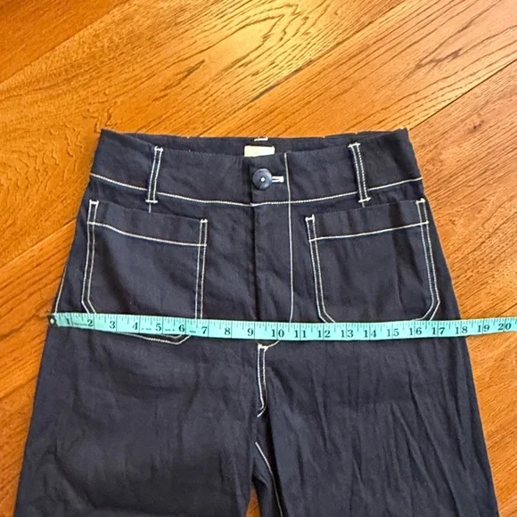 Anthropologie Maeva The Colette Linen Crop Wide Leg Pants Navy Blue Size |28 - Picture 8 of 12